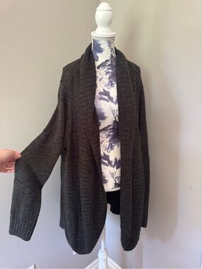 Reitmans Dark Charcoal Open-Front Shawl Collar Cardigan